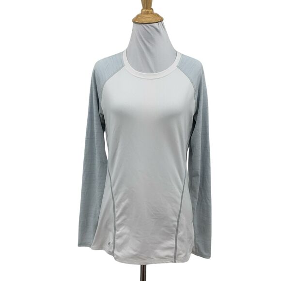 Athleta T Shirt Womens S Small White Gray Running Wild Crew Raglan Sleeve Tee - Picture 1 of 12